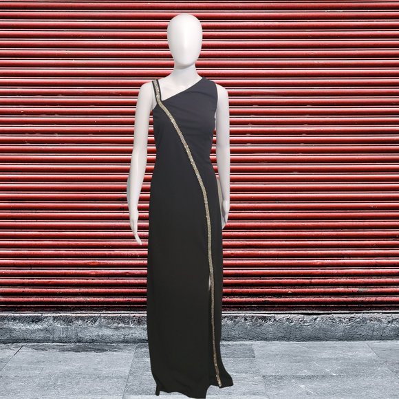 TORRID SPECIAL OCCASION BLACK CREPE RHINESTONE SLIT GOWN, SIZE: 16 - Picture 6 of 9